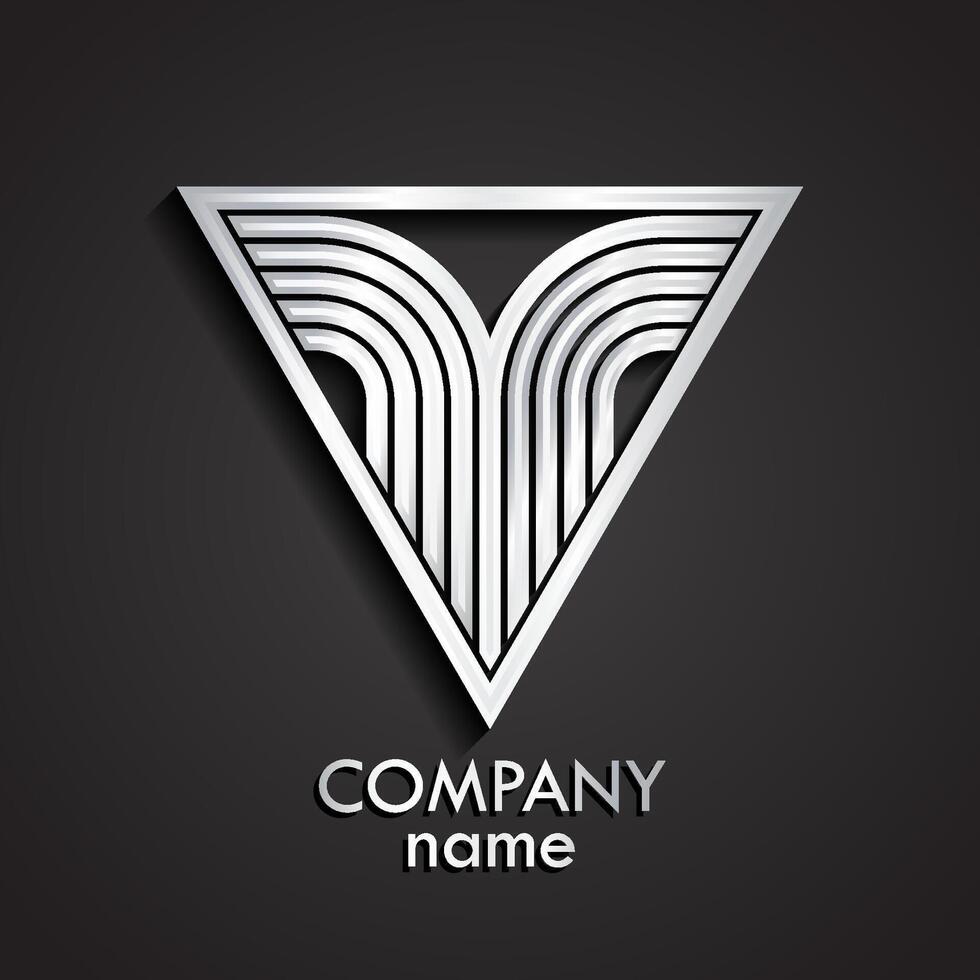 3d silver linear triangle shape logo vector