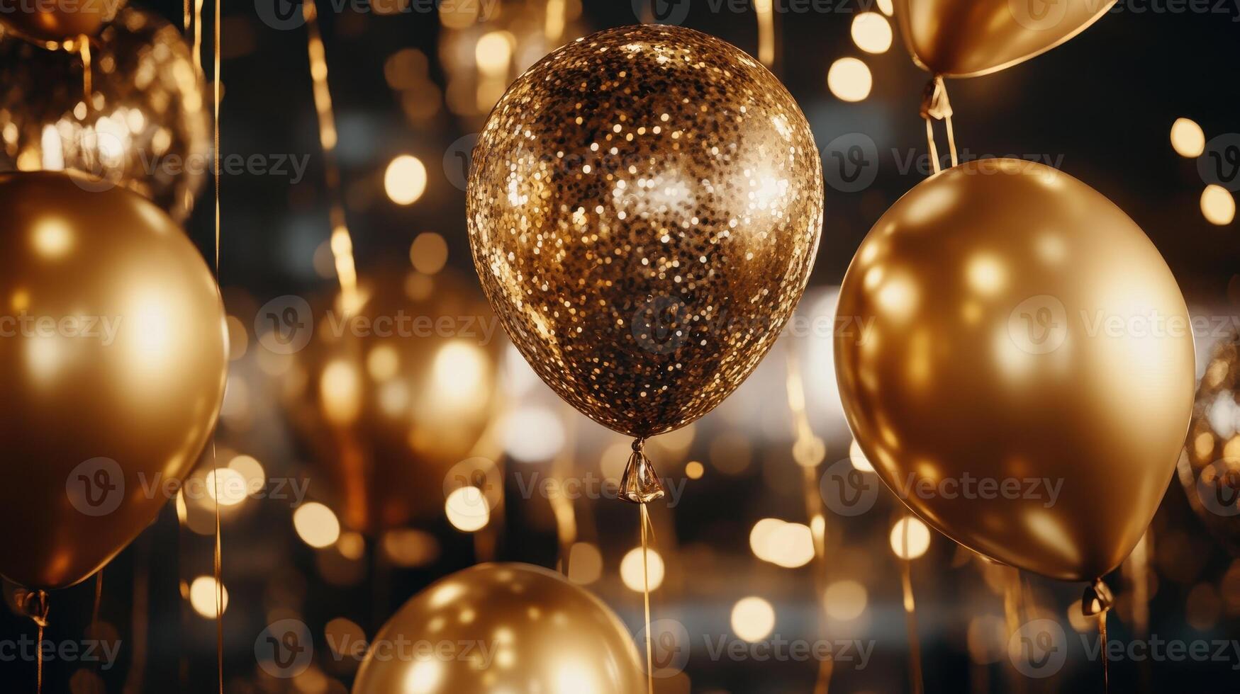 Golden Celebration Sparkling Balloons in a Festive Light Display Perfect for any Occasion photo