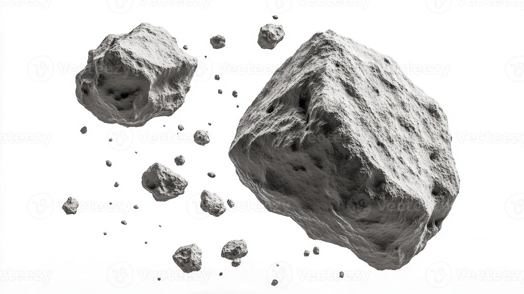 Asteroids in Space A Detailed View of Rocky Celestial Bodies in Monochrome photo