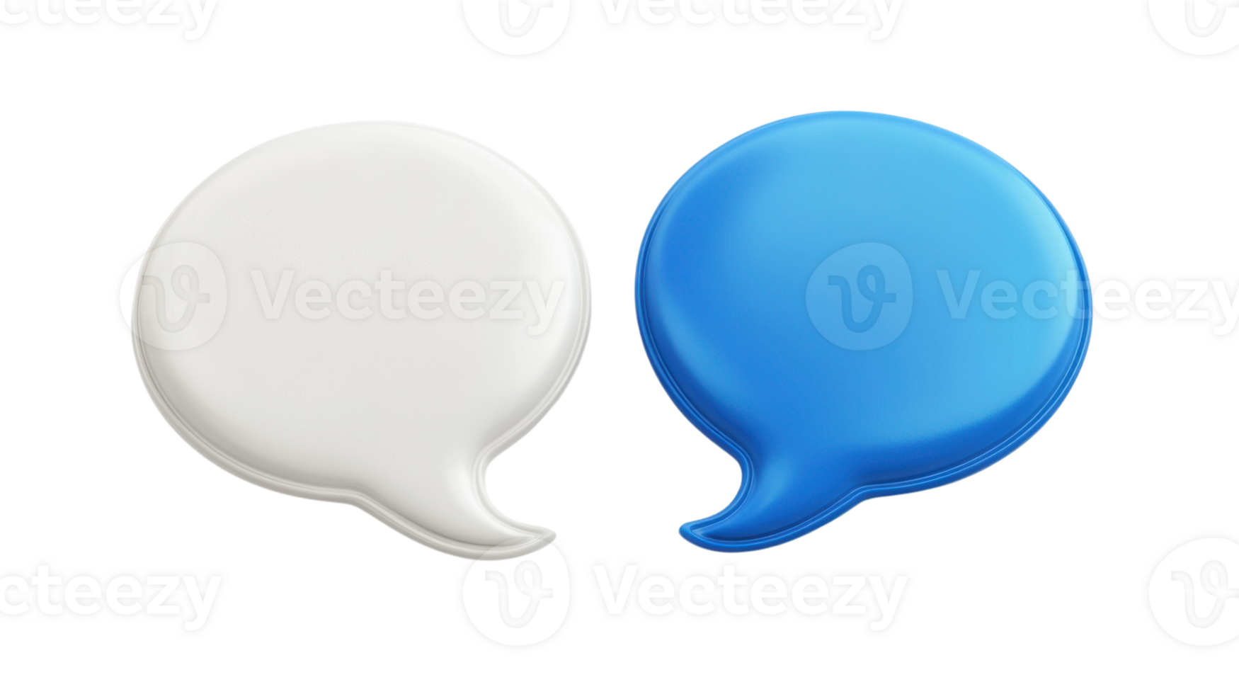 3D Render of Blue and White Speech Bubbles, Chat Button, Isolated on Transparent Background png