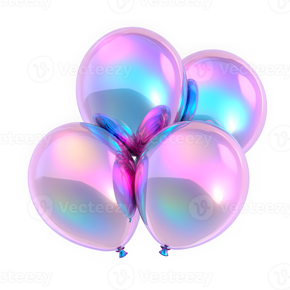 Abstract holographic chrome balloons in 3D Y2K style. Pastel color reflections, metallic surface with a dreamy liquid glow, shiny and smooth. png