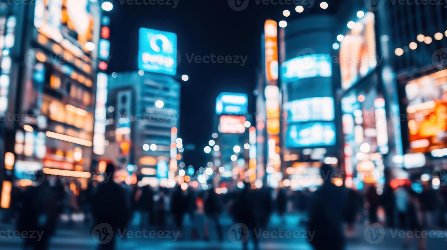Blurred Cityscape A Nighttime Impression of Urban Energy and Neon Lights photo