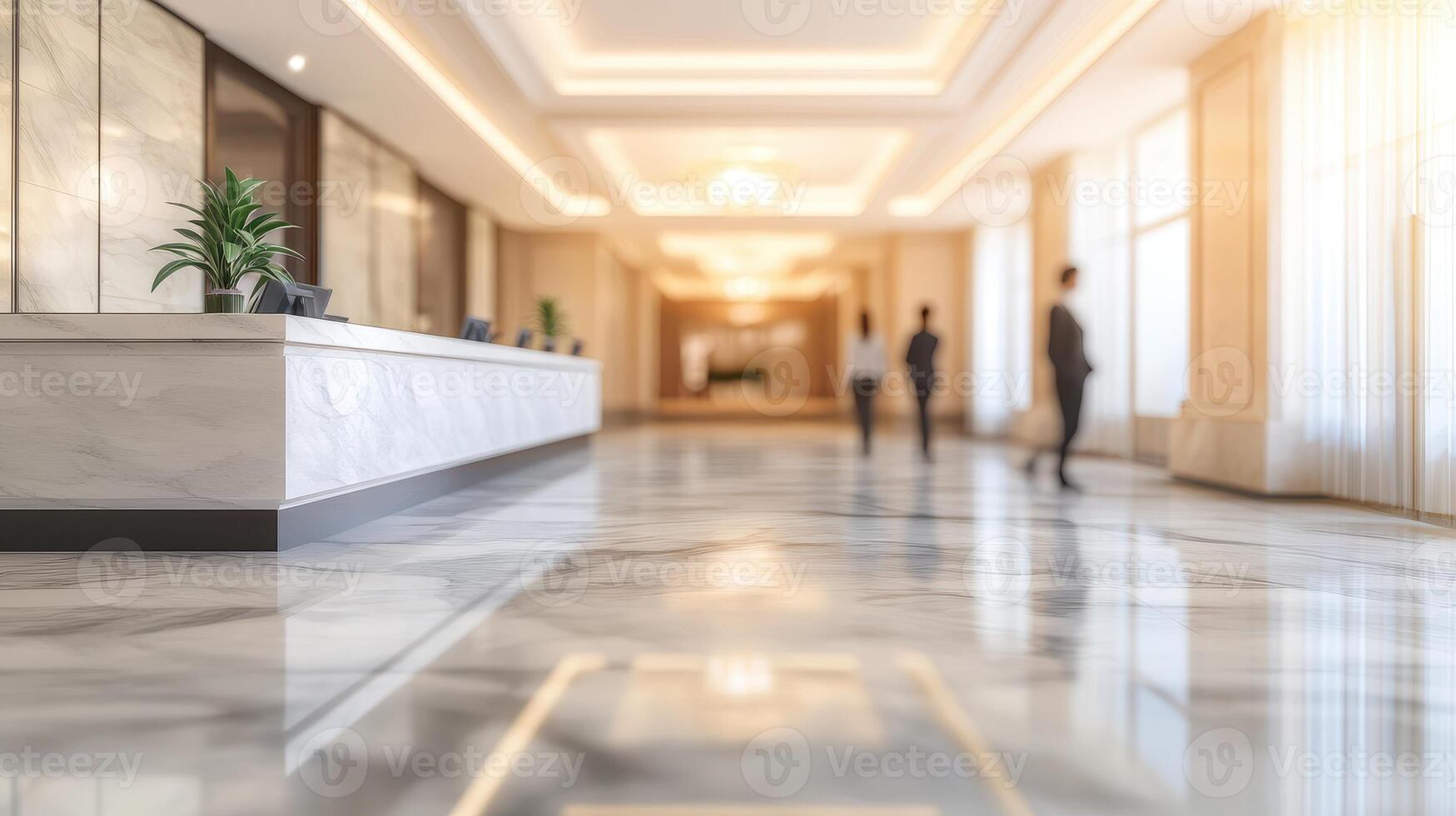 Elegant Lobby Interior Marble Reception Area Light and Modern Business Atmosphere photo