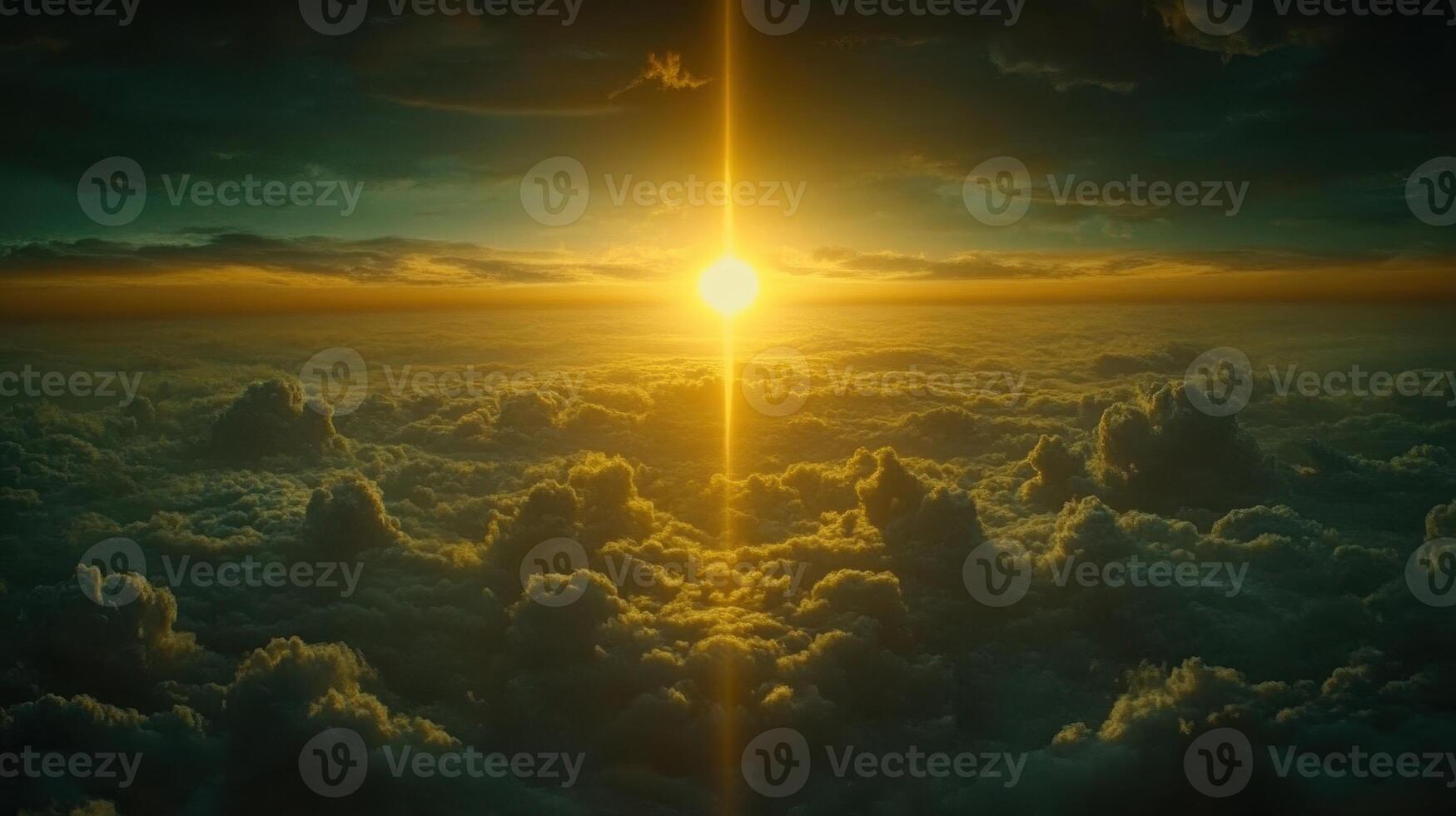 Celestial Ascent Radiant Sun Above the Cloud Sea Golden Light Piercing Through Eternity photo