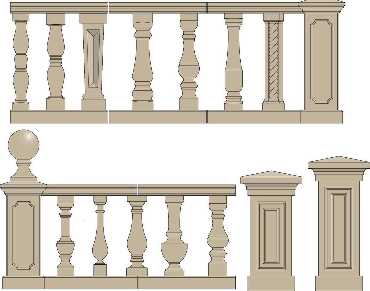 Set of silhouettes balusters vector
