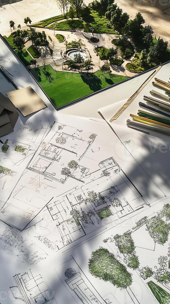 Landscape Architectural Plans and Park Aerial Photo