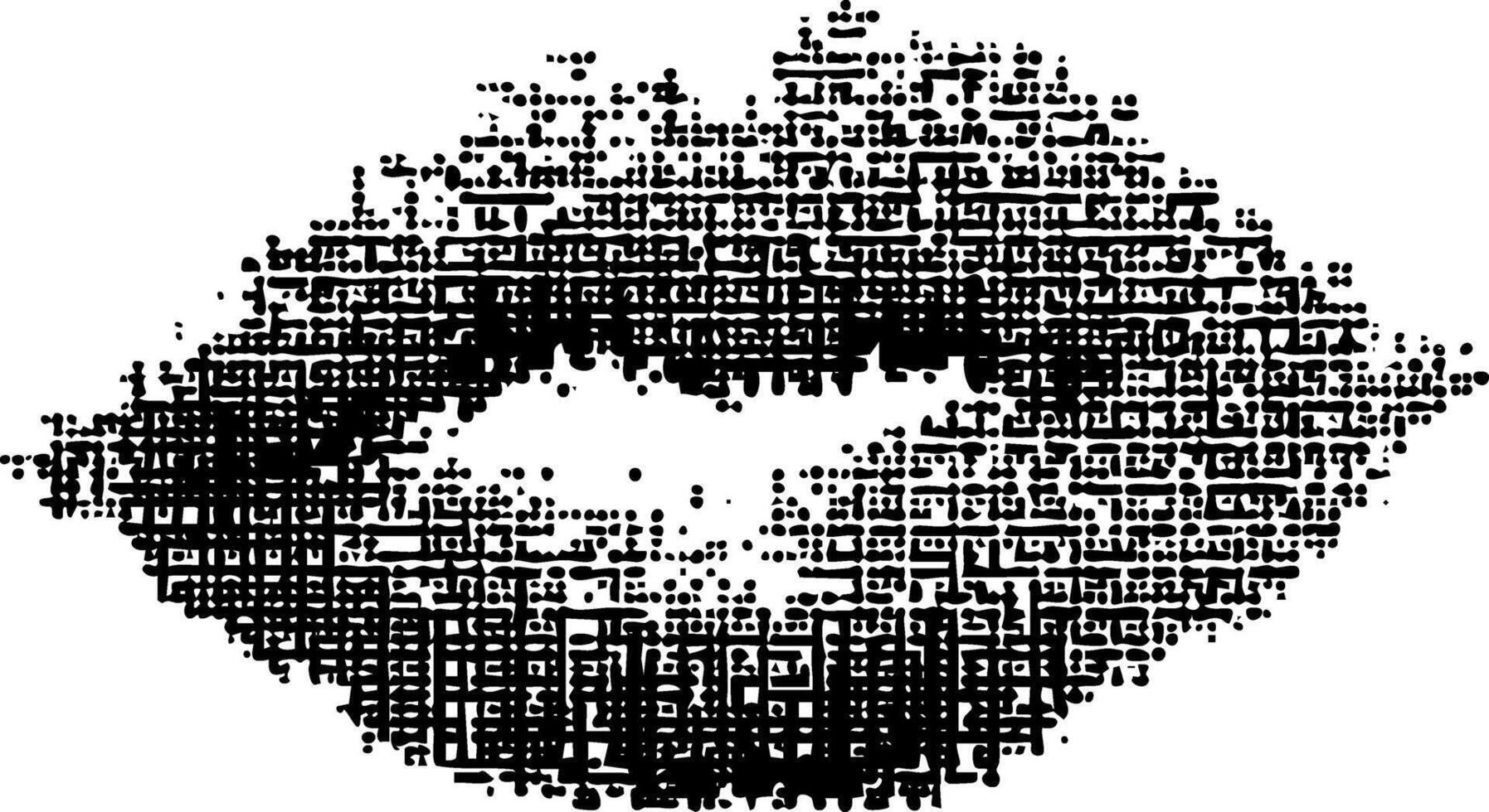 A black and white abstract image of lips, created with a textured or pixelated effect. vector