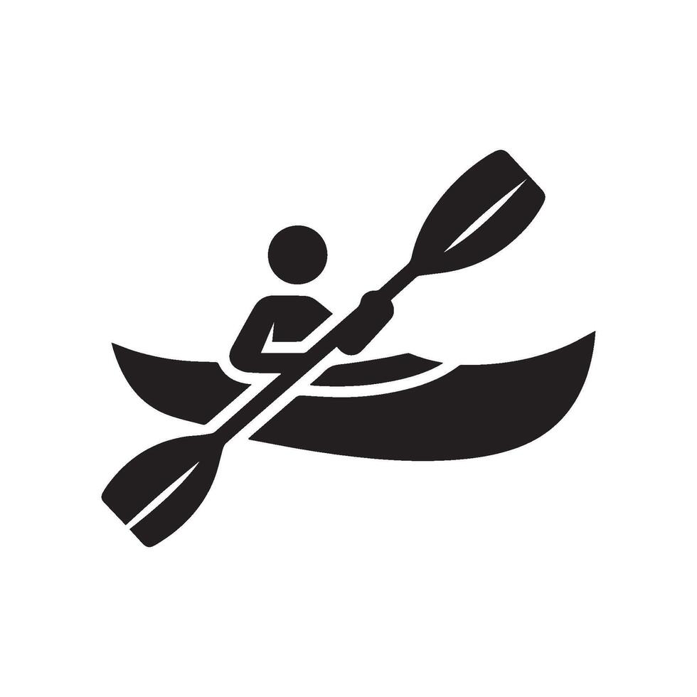 Man riding kayak boat silhouette on white background. vector