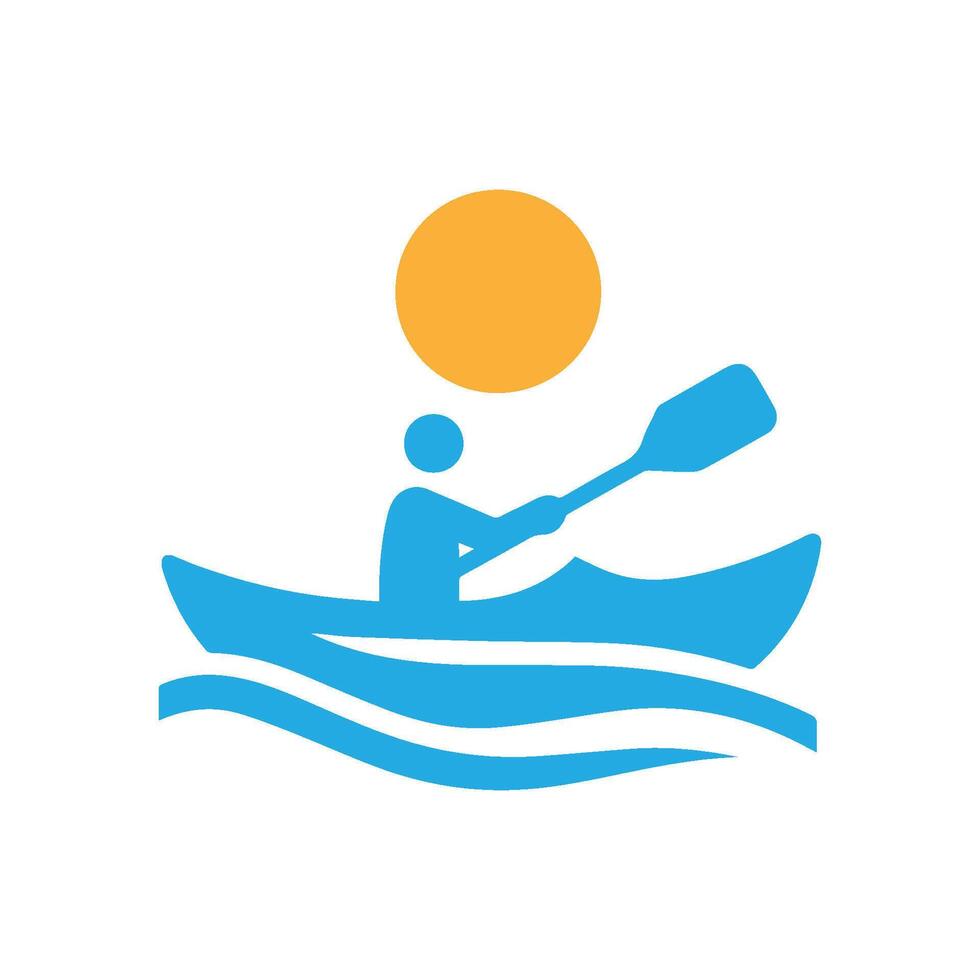 Man riding kayak boat logo icon on white background. vector