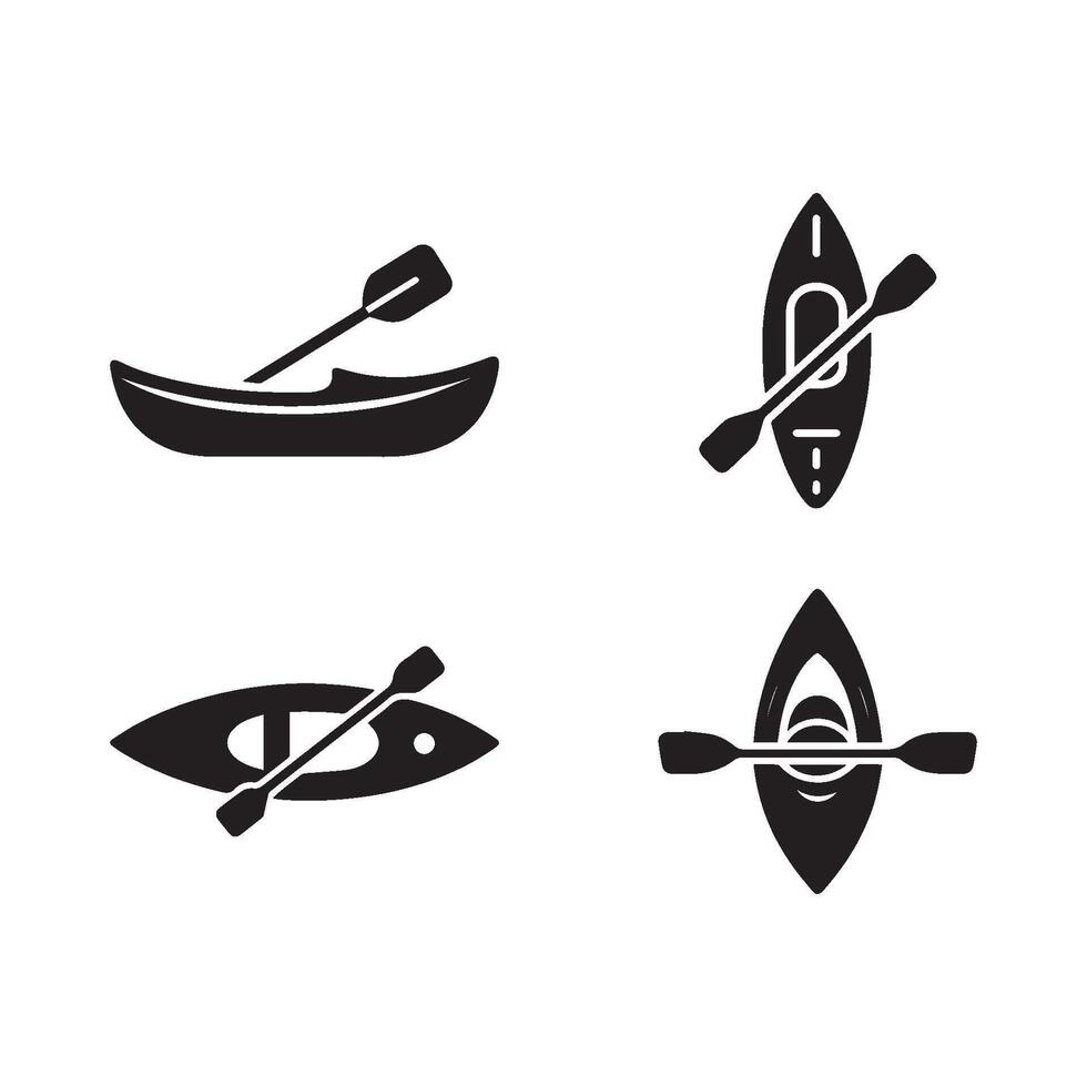 Set of Kayak boat silhouette on white background. vector