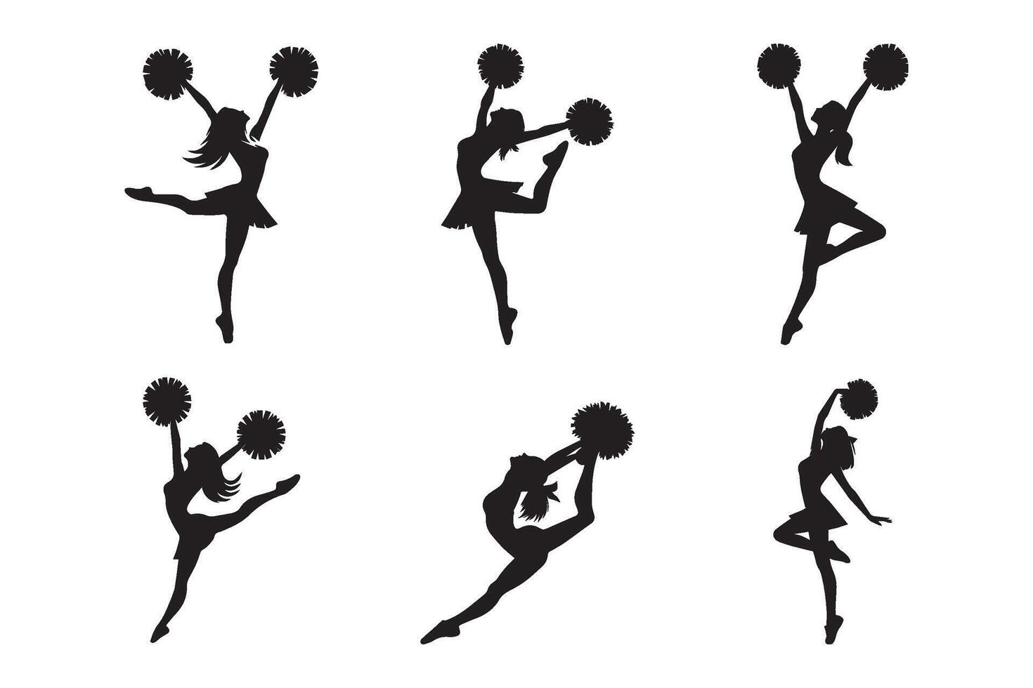 Set of cheerleader dancers silhouette on white background. vector