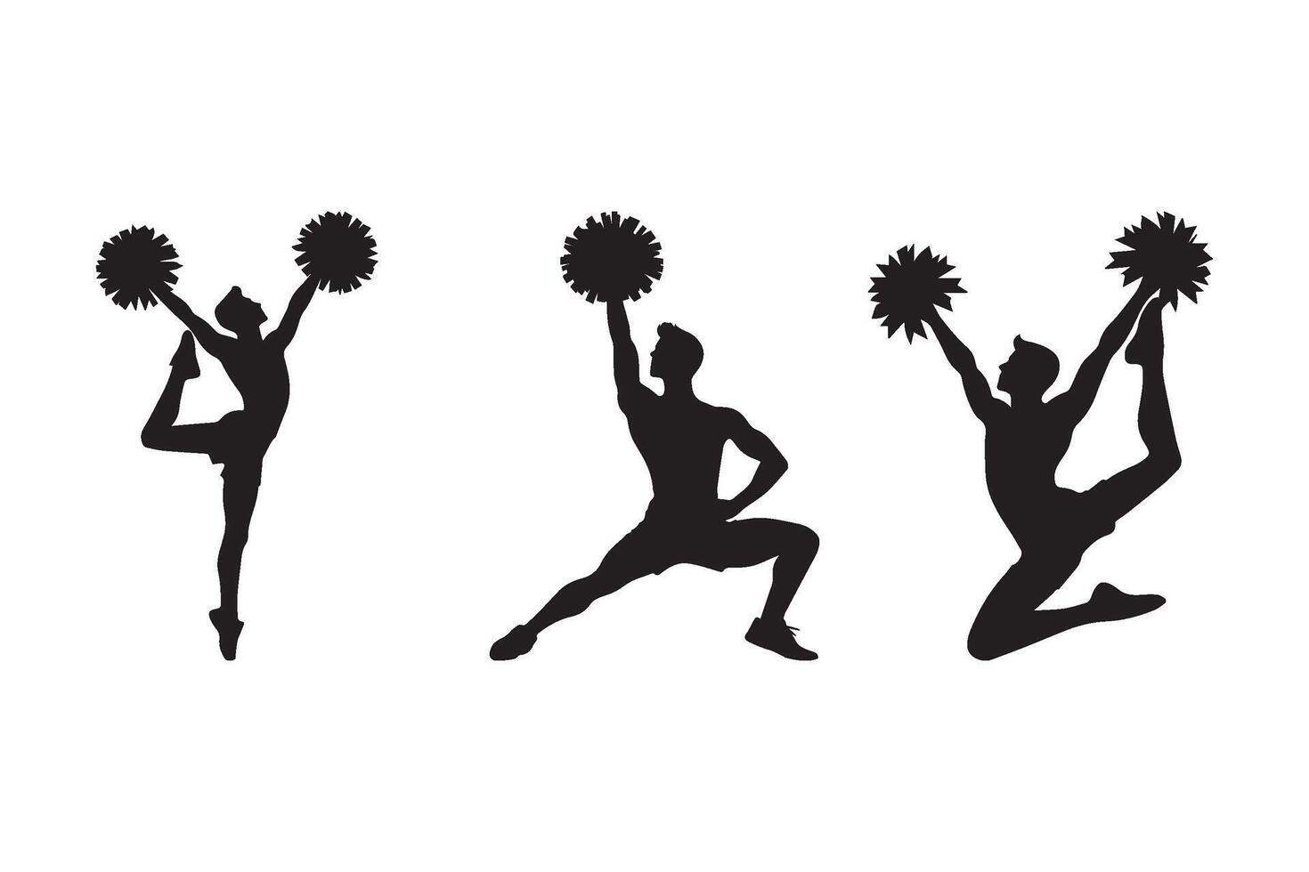 Set of male cheerleader dancer silhouette on white background. vector