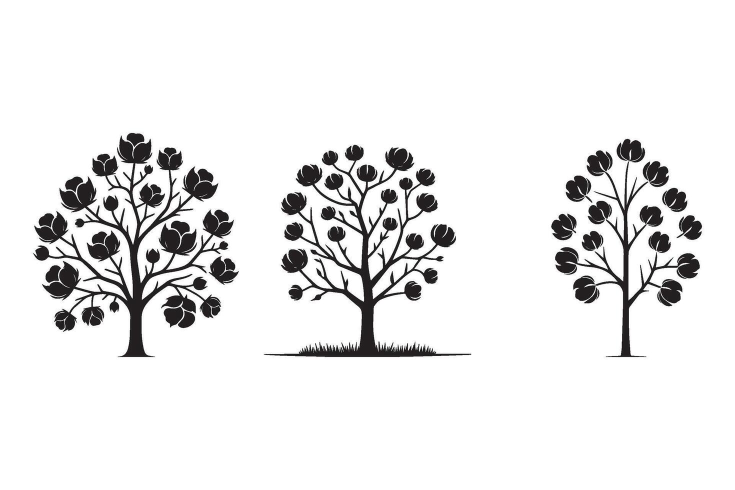 Minimalist cotton flower tree silhouette on white background vector