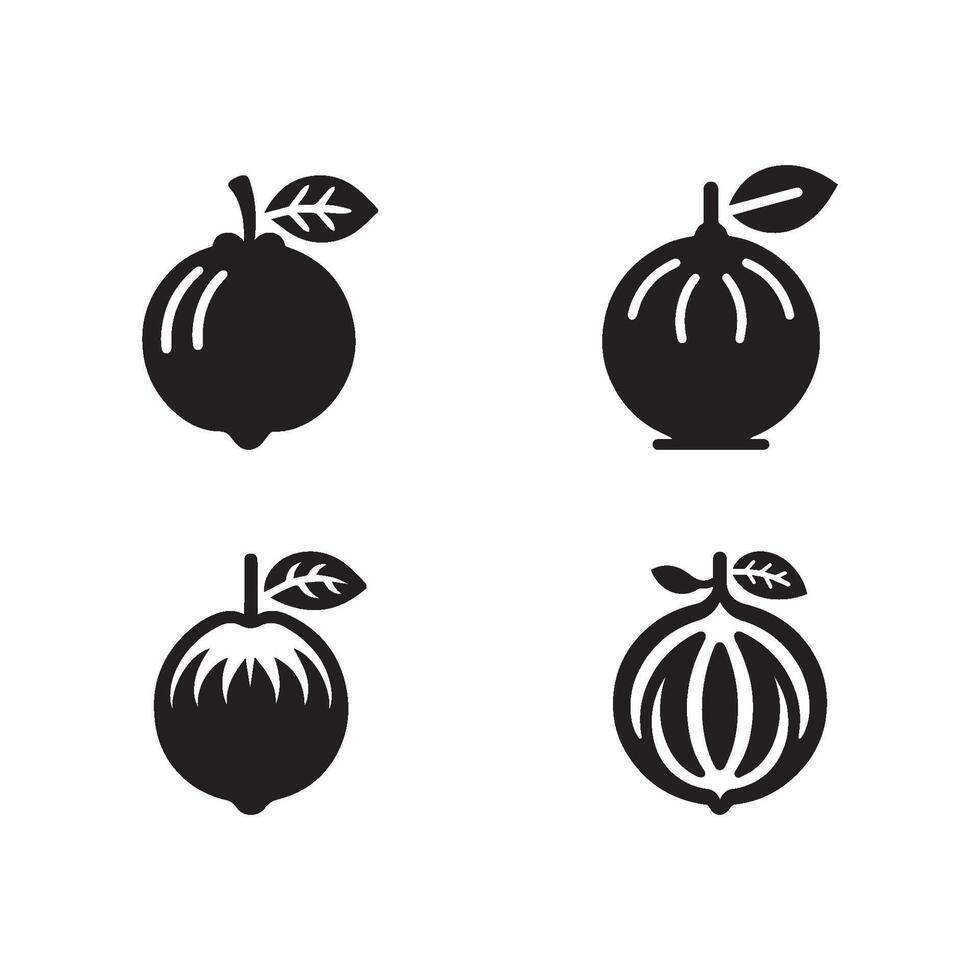 Set of guava silhouette on white background. Guava fruit icon vector