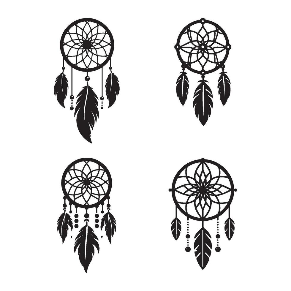 Set of dream catcher silhouettes on white background vector