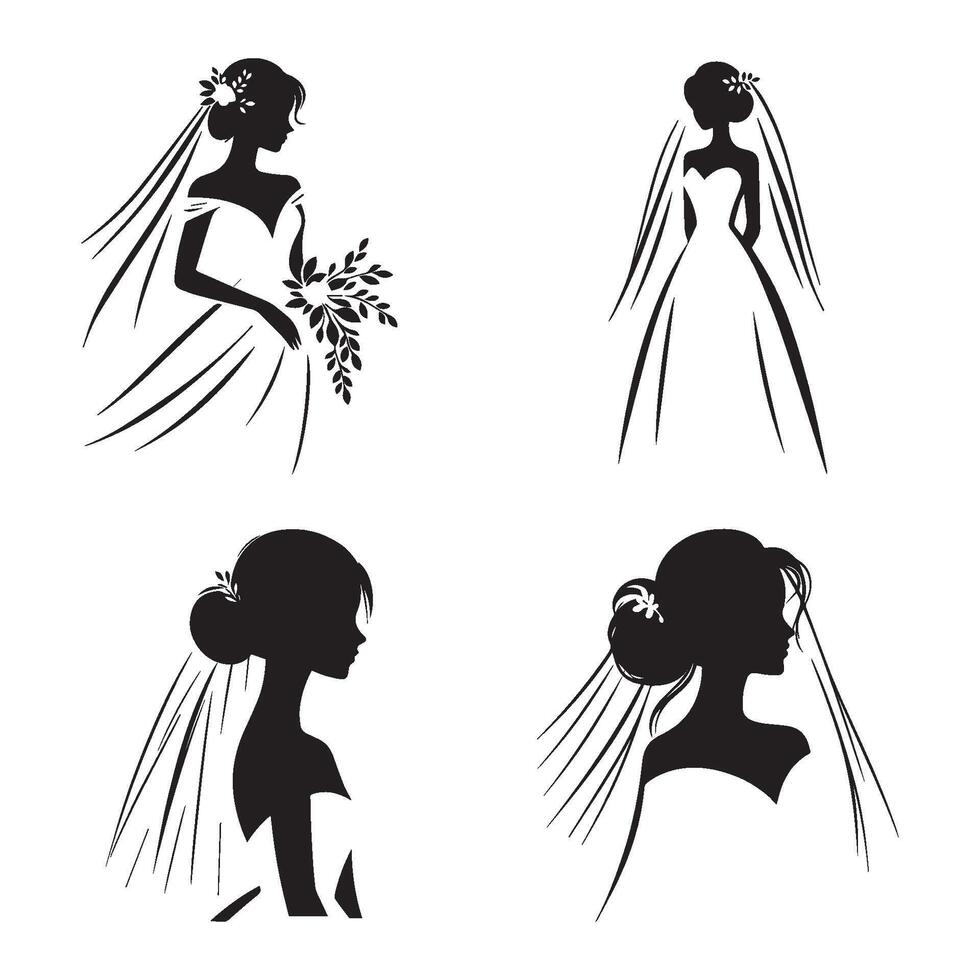 Set of bride silhouette on white background. Fashion concept icon vector
