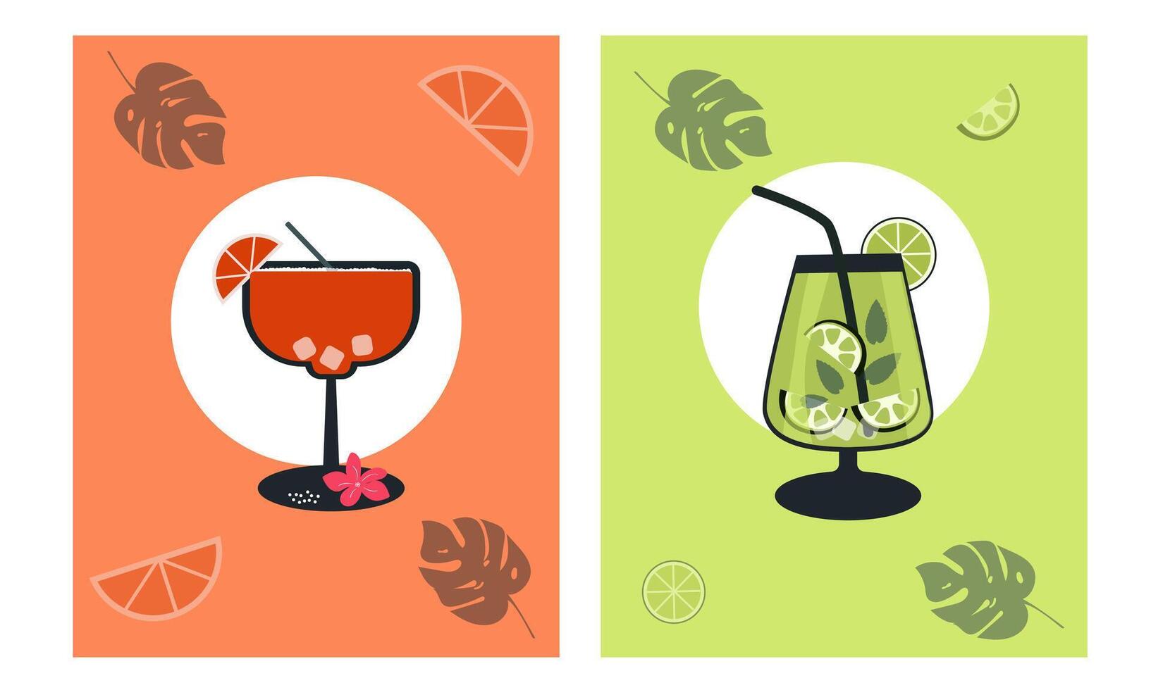 Cocktail set Mojito and Margarita. Modern and elegant design. A label for a party, cocktail menu, or advertisement vector