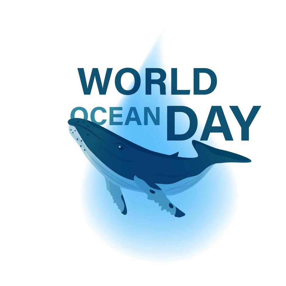 World Ocean Day template with a whale and a drop of water in a flat style.Ocean conservation promotion design for social media vector
