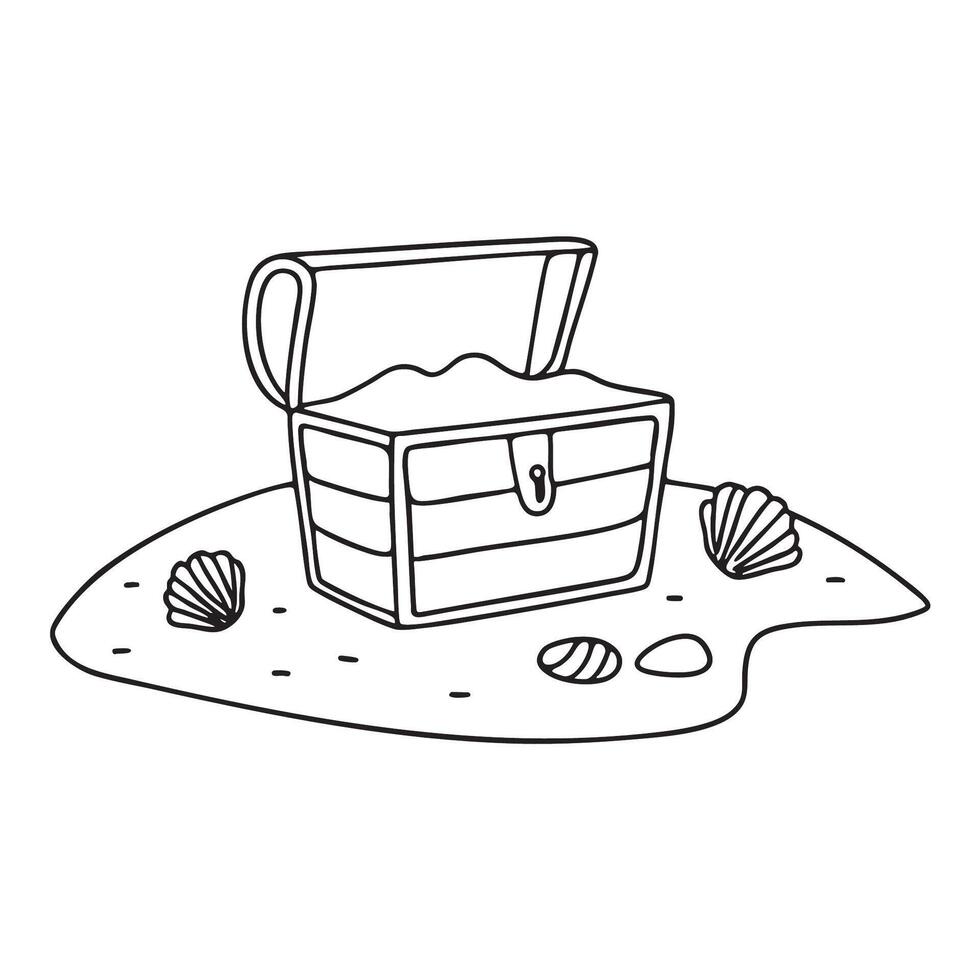 A treasure resting on sandy beach ground surrounded by seashells vector