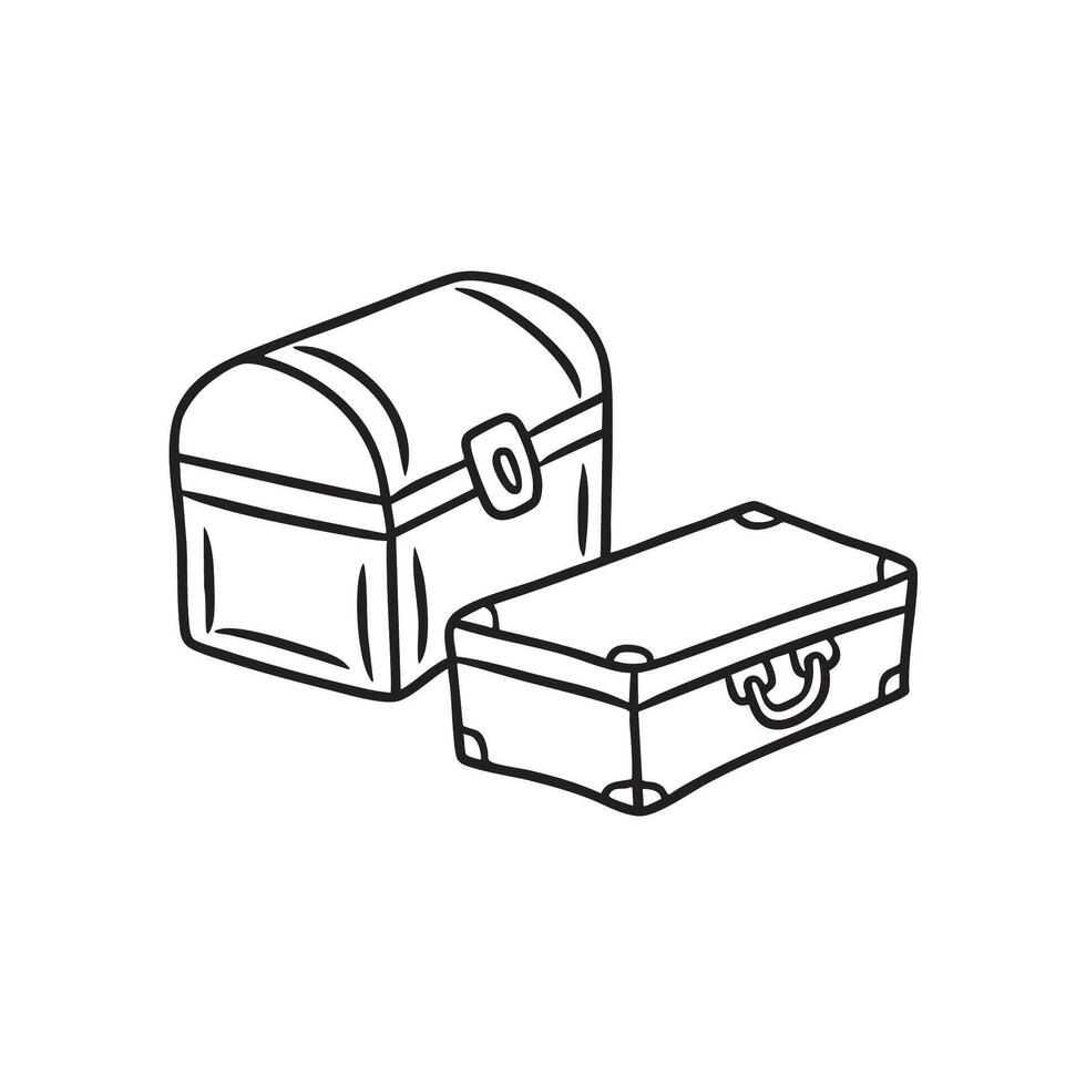 A trunk box beside an old suitcase vector