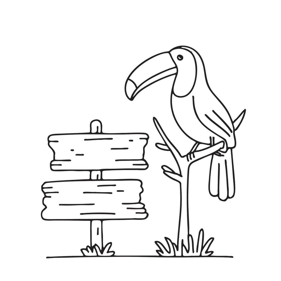 A toucan watching from a tree near a sign vector