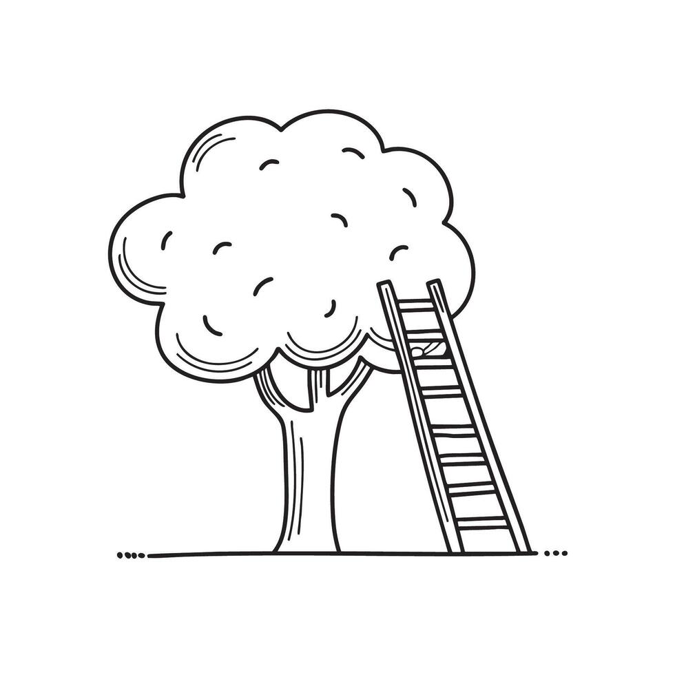 A ladder propped against a tree vector