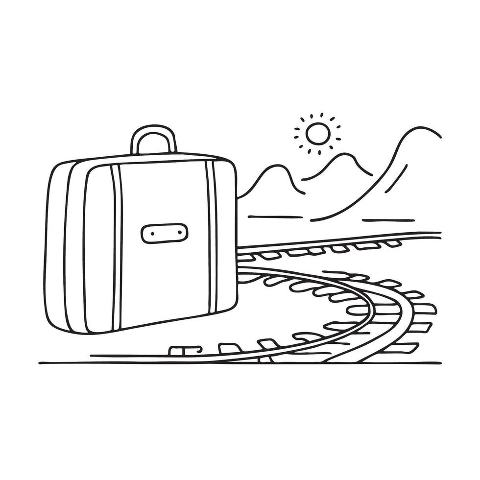 A suitcase near a train track with its zipper halfway open vector
