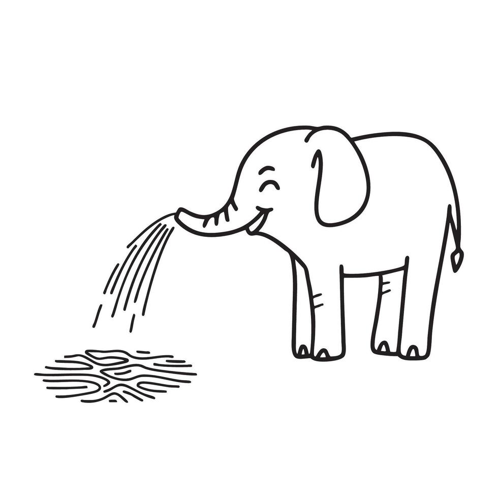 An elephant trunk squirting water on dry soil vector