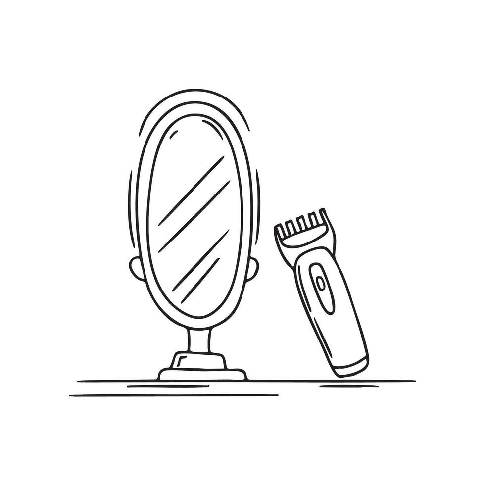 A beard trimmer next to a wall mirror vector