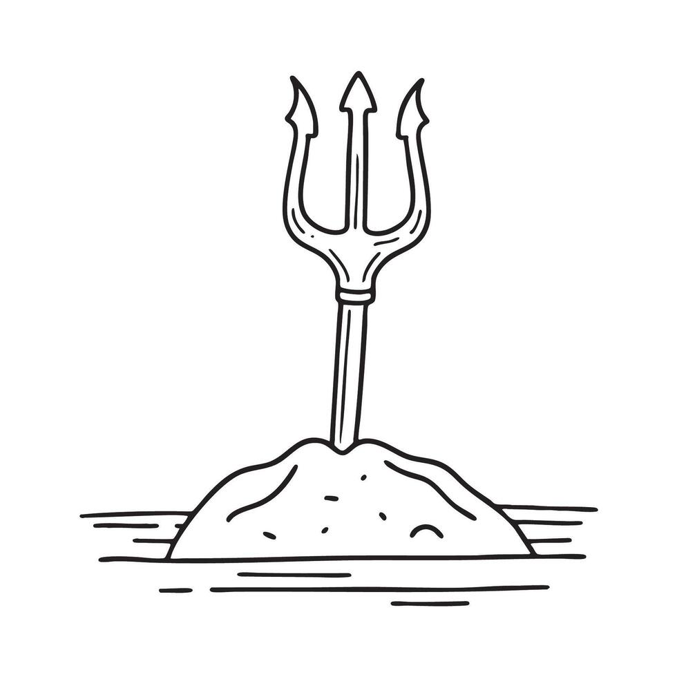 A trident standing upright in the sand vector