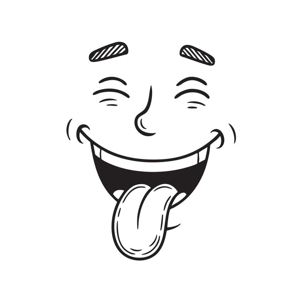 A doodle of a smiling face with a tongue poking out in laughter vector
