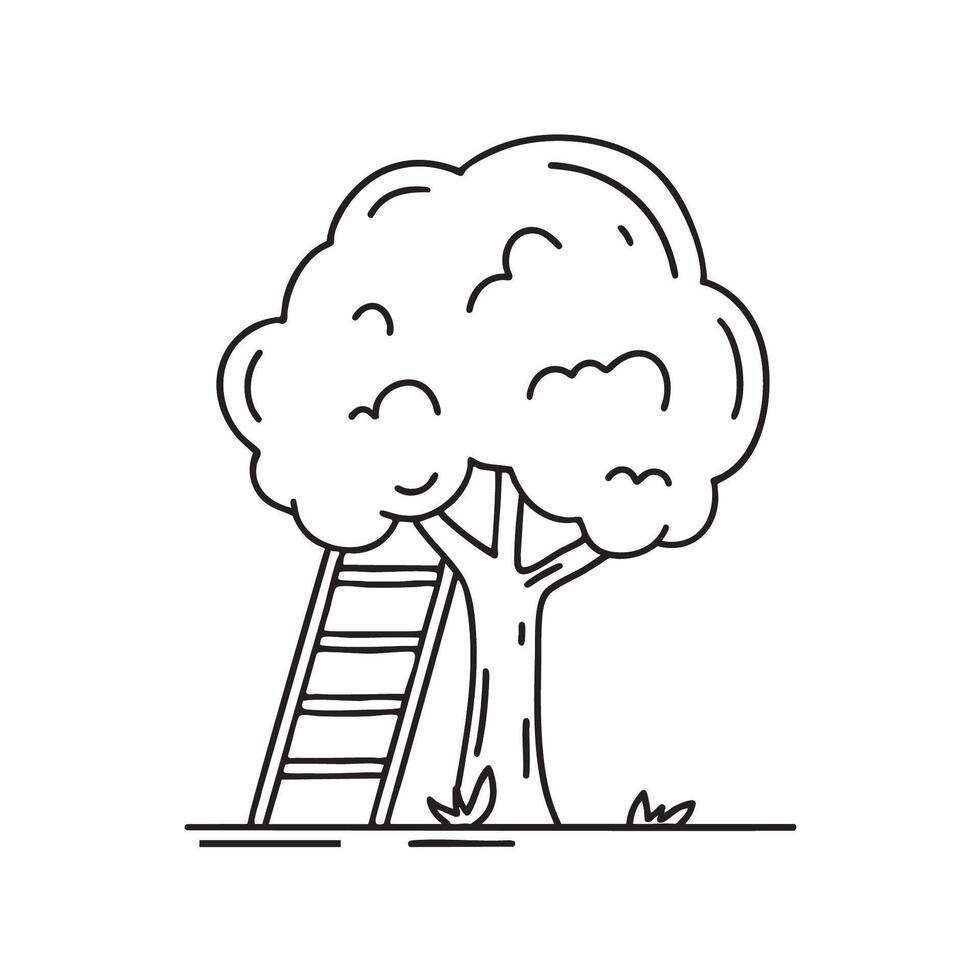 A tree with a ladder leaning against it vector