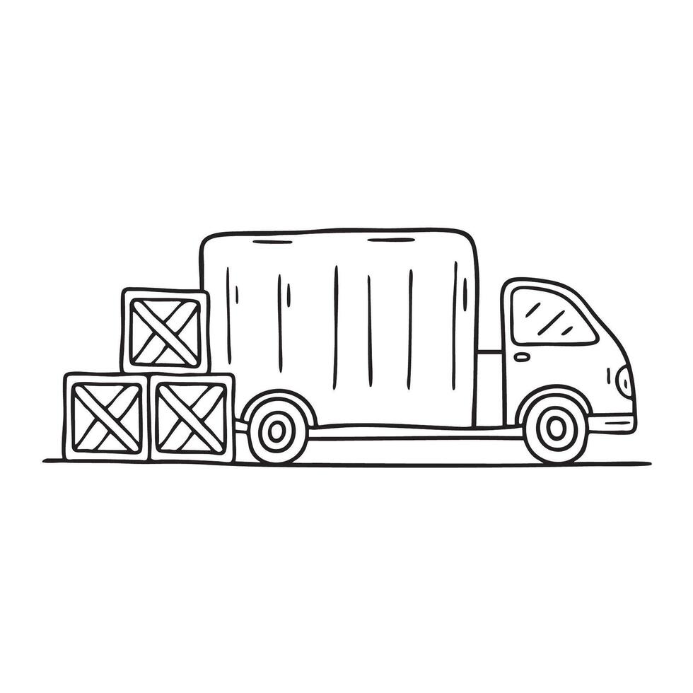 A truck beside a stack of crates vector
