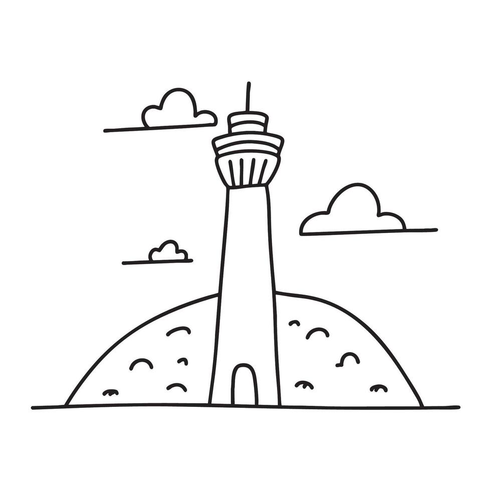 A tower beside a hill with a clear sky background vector