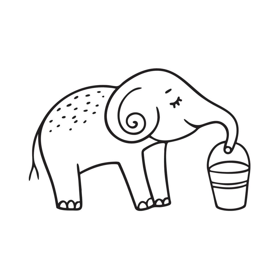 An elephant curled trunk close to a water bucket vector