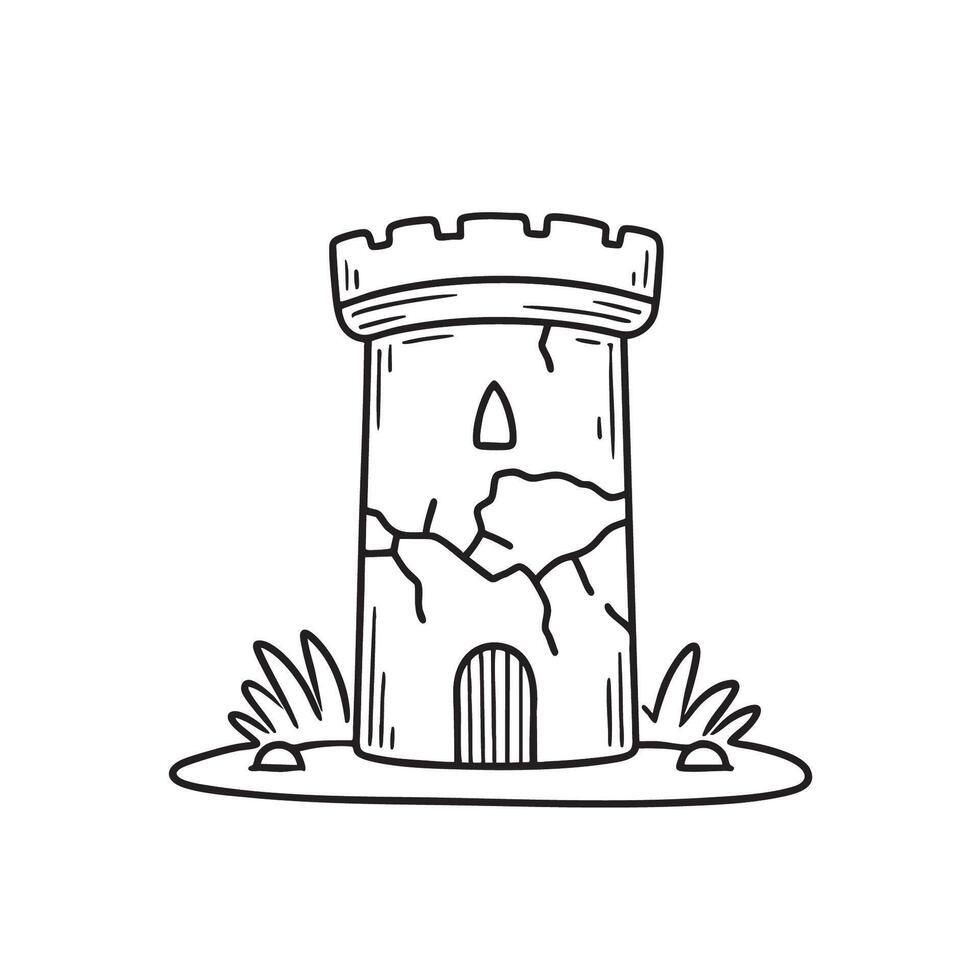 A cracked tower standing by a grassy patch vector