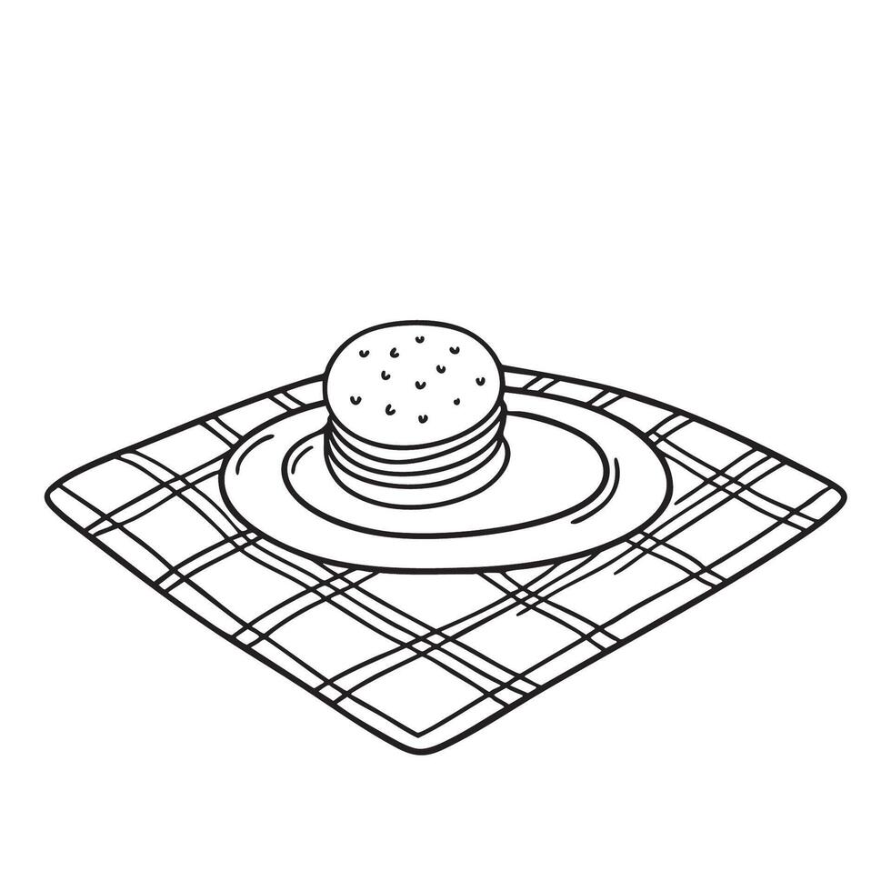 A cookie rolling off a tray placed on a tablecloth vector