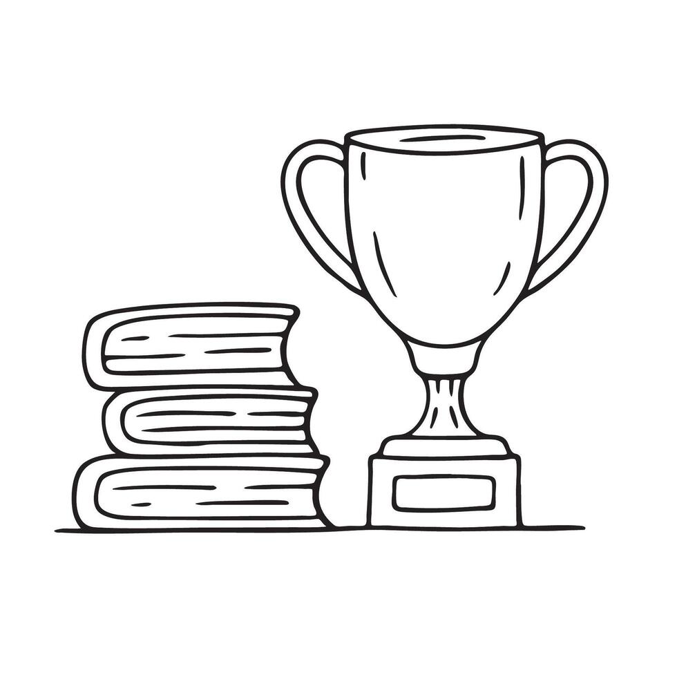 A trophy beside a stack of books vector