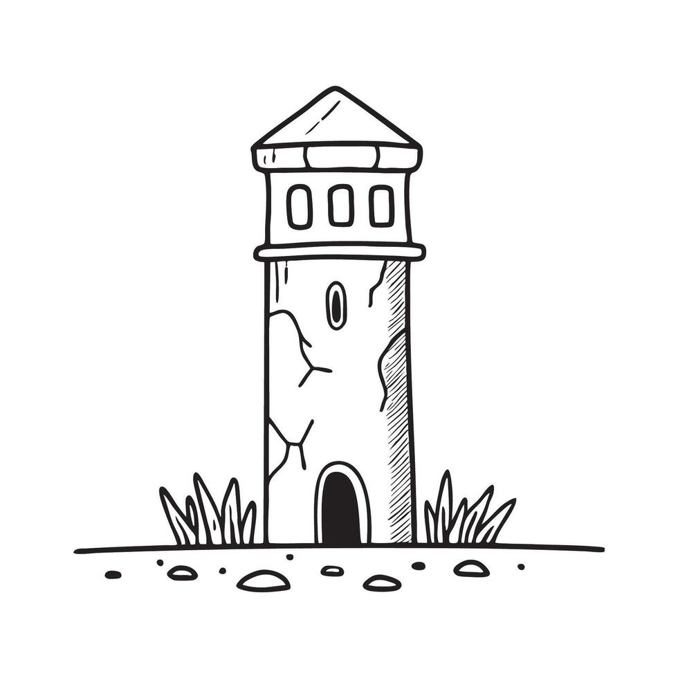 A tower showing cracks next to grassy ground vector