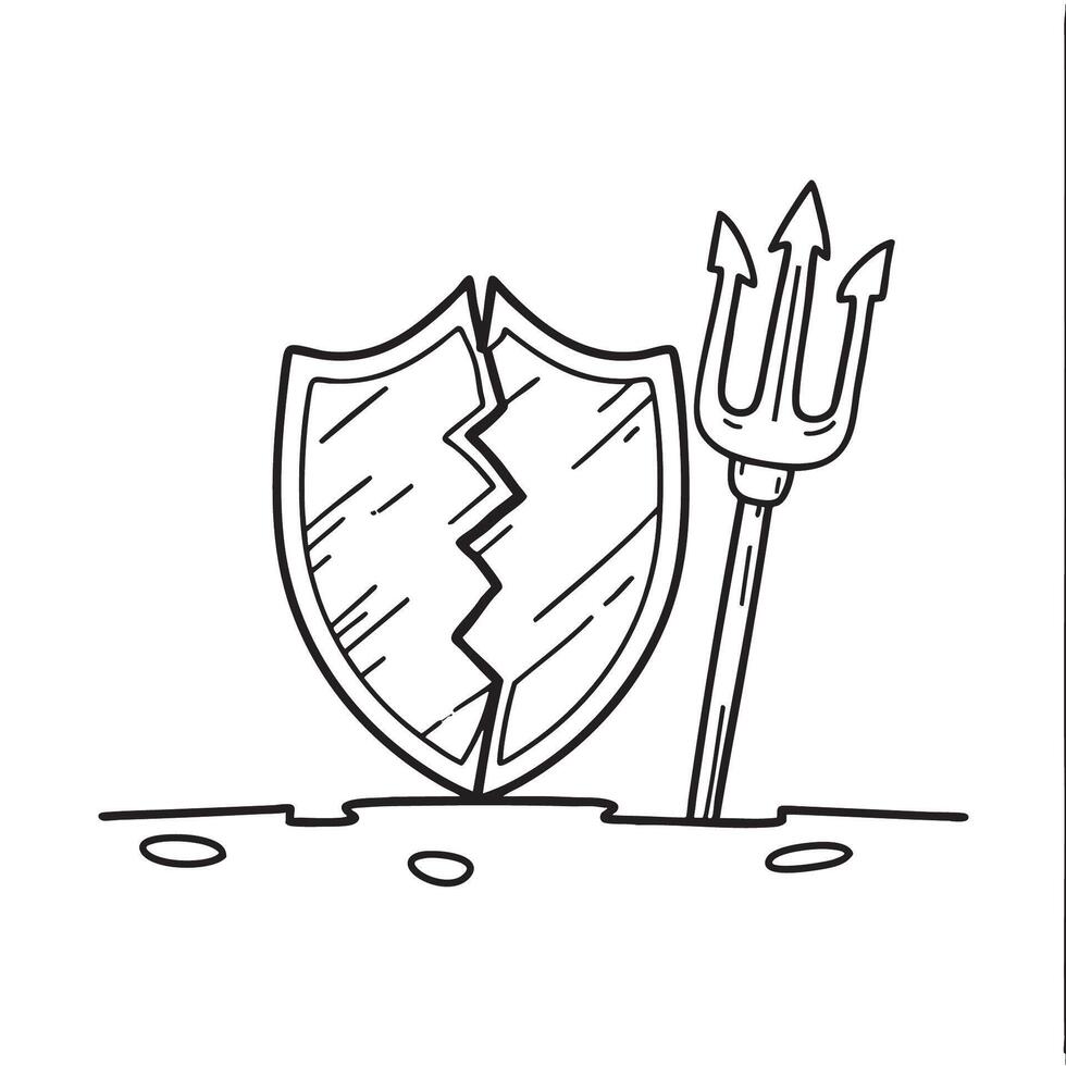 A trident placed close to a cracked shield vector