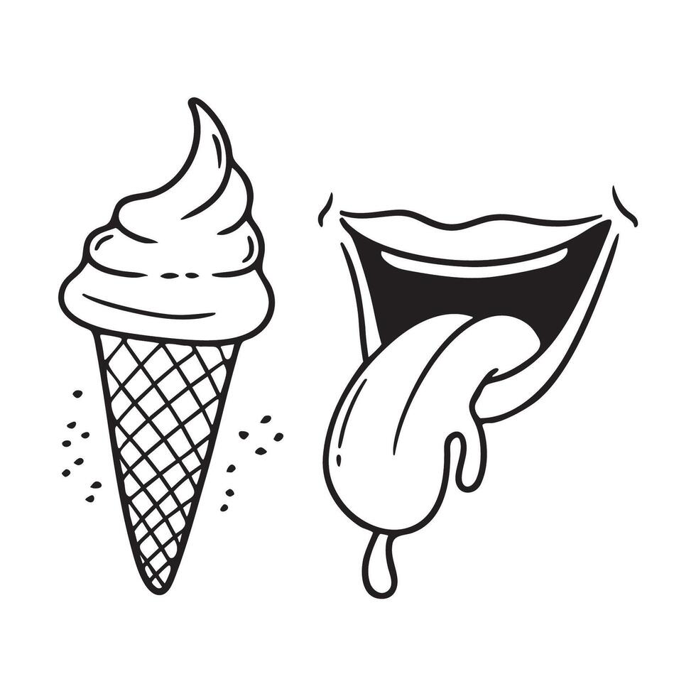 A tongue sticking out close to an ice cream cone with drips vector