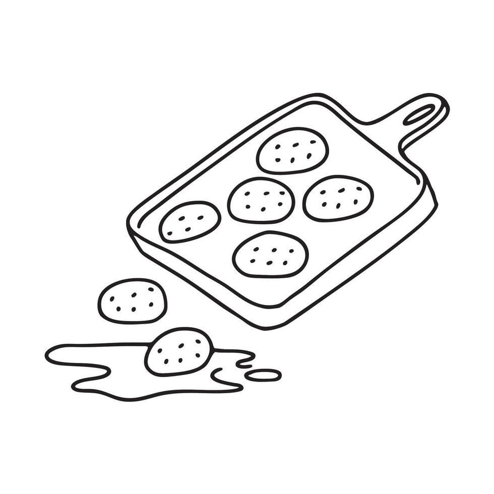 A tray tipping slightly, cookies falling toward the floor vector
