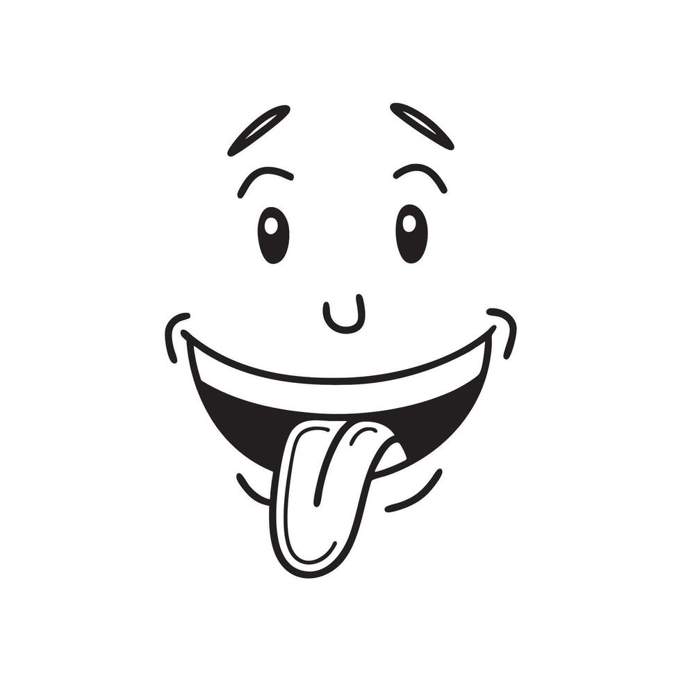 A sketch of a laughing face with its tongue playfully sticking out vector