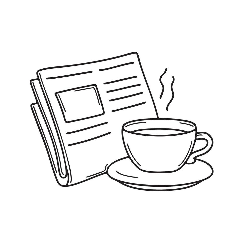 A tray placed next to a newspaper with a circular teacup stain vector