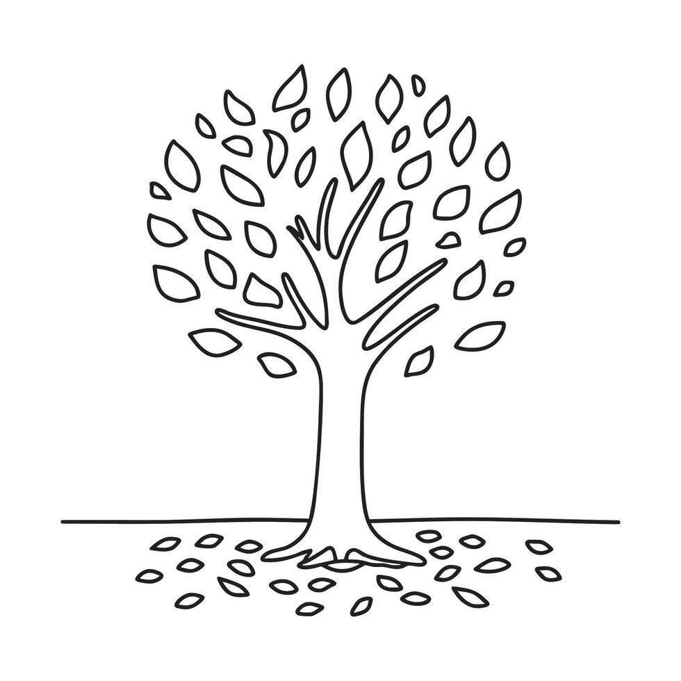 A tree with dry leaves covering the ground vector