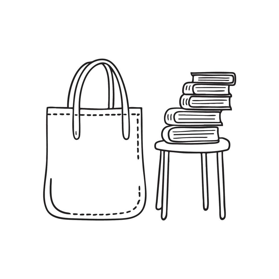 A tote bag leaning near a chair with books sticking out vector