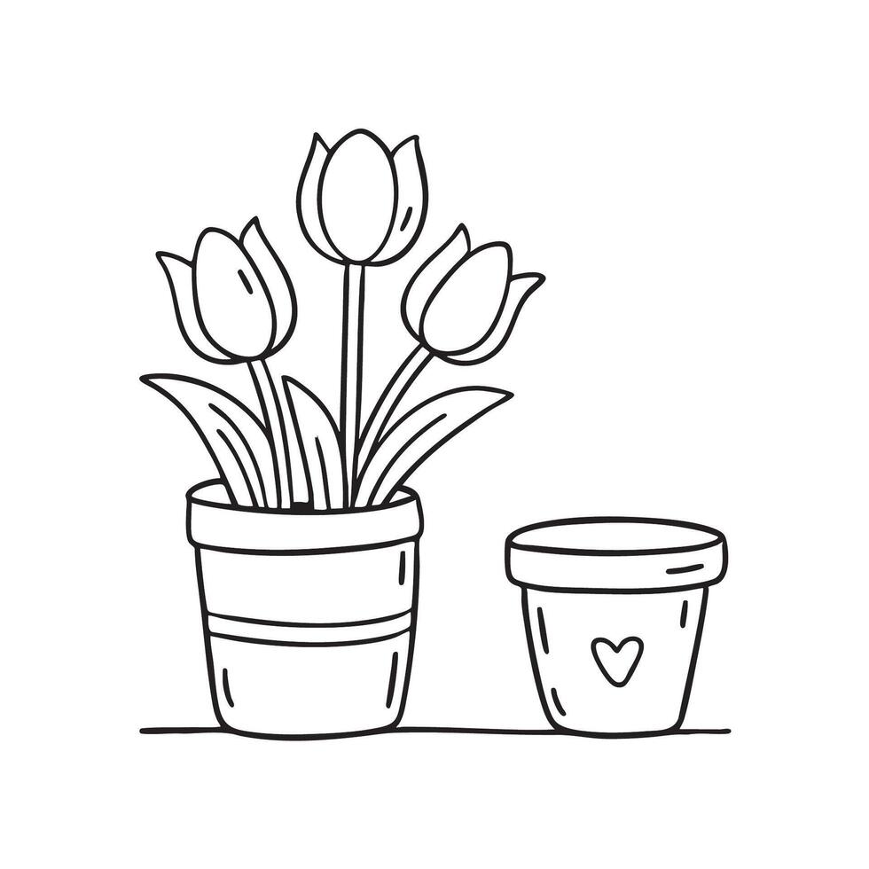 A cluster of tulips beside a small pot vector