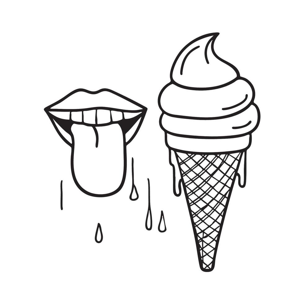 A tongue reaching toward a melting ice cream cone vector