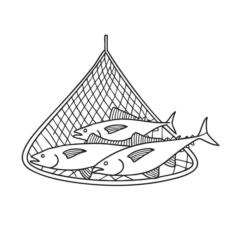 A group of tuna fish resting on a fishing net vector