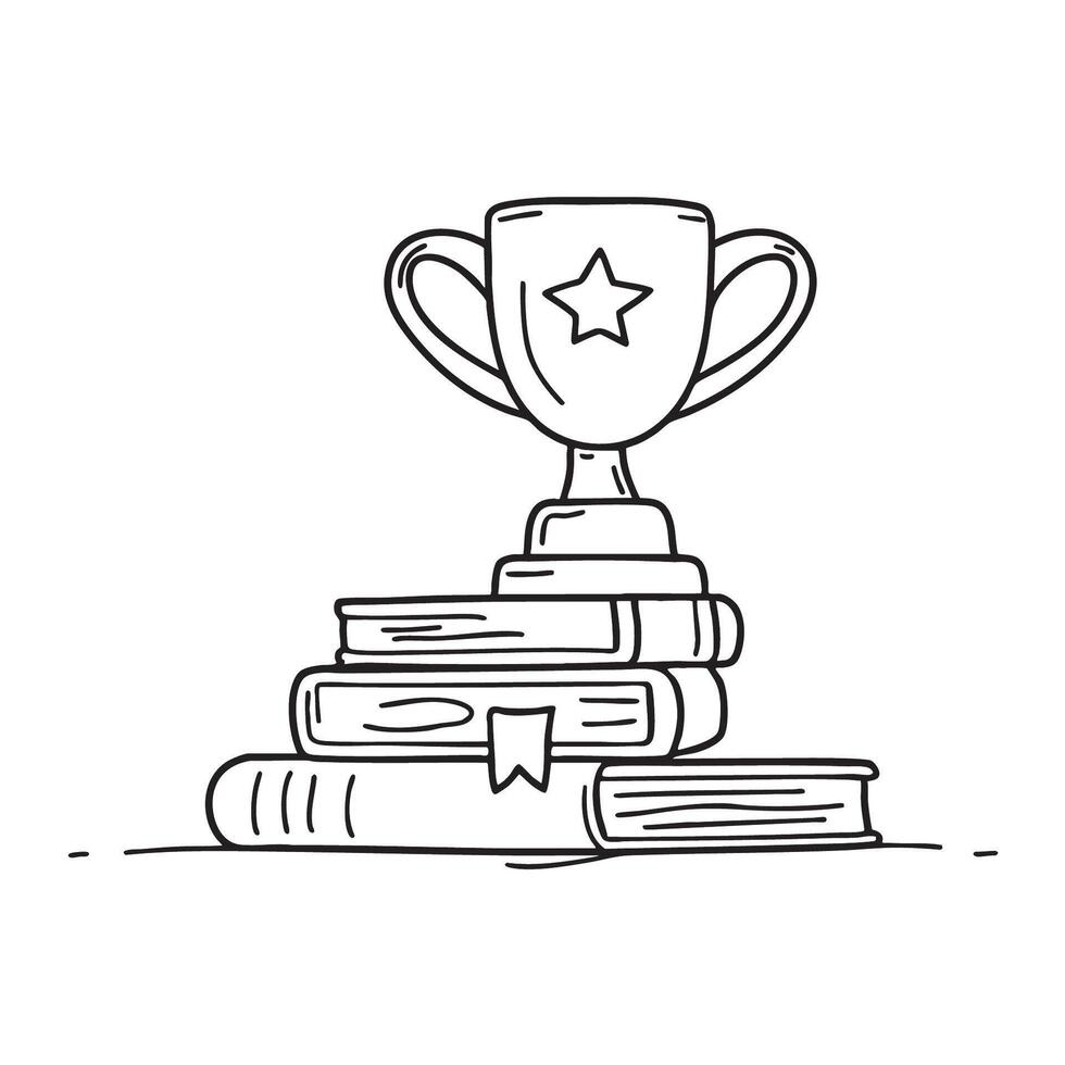 A stack of books next to a trophy vector
